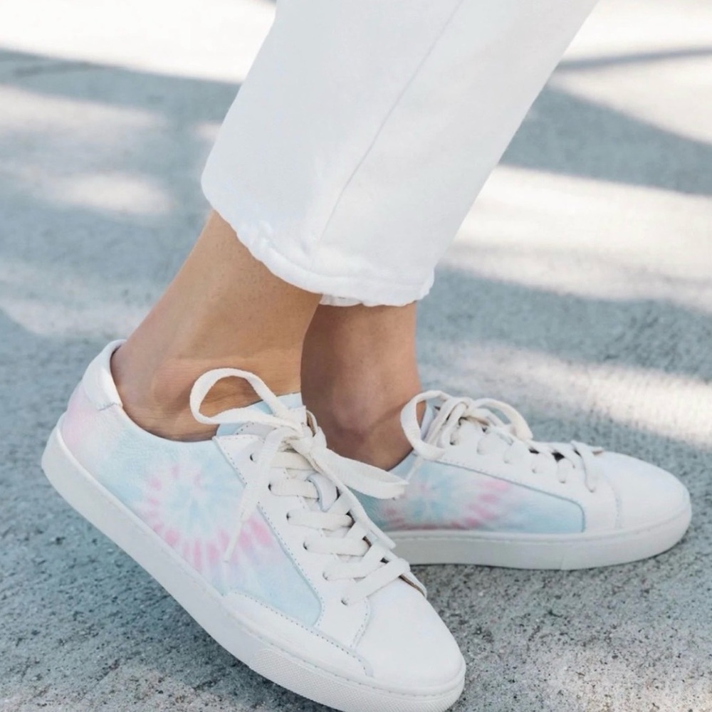 NEW Anthropology Soludos Ibiza Tie-Dye White Leather Sneakers Women's Size 7